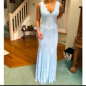 Light blue laced prom dress
